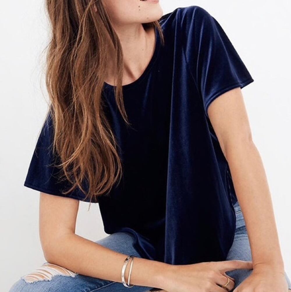 NWT Madewell Velvet Butterfly Top Deep Navy Blue Size S
